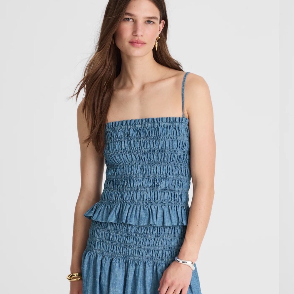 Madewell Blue Smocked Denim Blue Tank Top, NWT